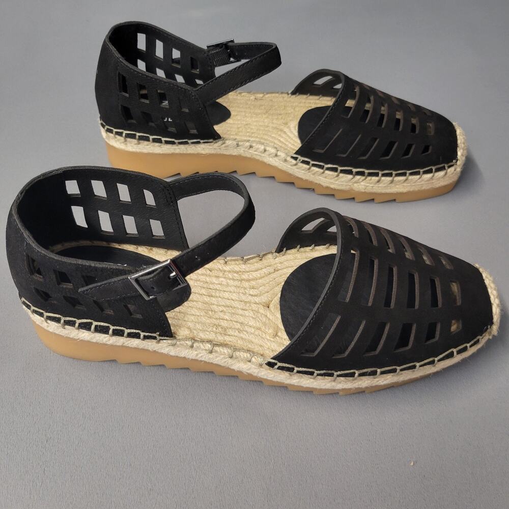 Eileen Fisher Shoes Womens 7 Black Tumbled Nubuck Bijou Espadrille Sandals NEW - Picture 6 of 12